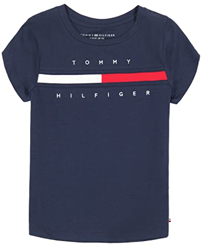 Image of Tommy Hilfiger Girls' Short Sleeve Flag Logo Tee, Soft & Comfortable