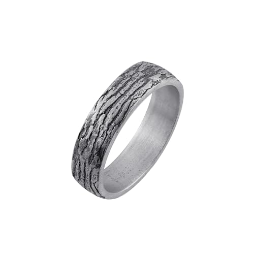 THESWAF Tree Bark Silver Unique Band Ring, 925 Sterling Silver Ring, Nature engagement rings, wood bark rings