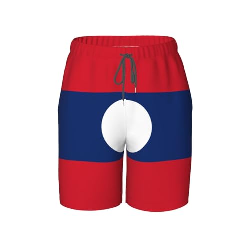 Flag of Laos Youth Beach Pants, Soft and Breathable, with Drawstring Waist, Suitable for Sports and Leisure.