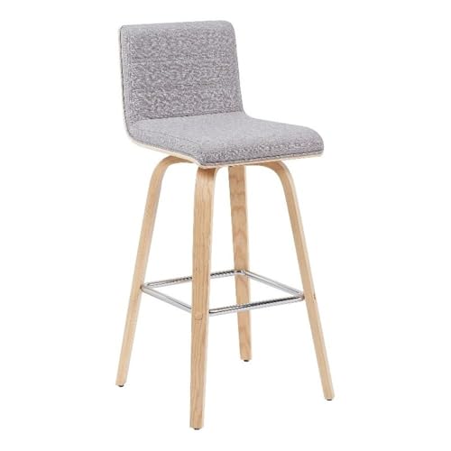 Vienna Modern Swivel Bar Height Stool with Grey Upholstered Seat and Patterned Oak Wood Frame Set of 4