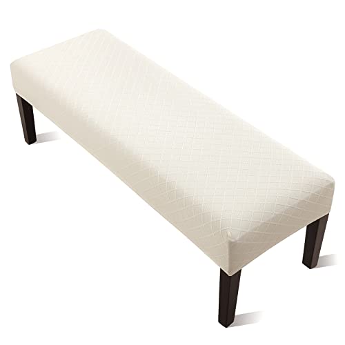 YISUN Jacquard Dining Bench Covers, Stretch Washable Removable Bench Slipcover, Rectangle Bench Seat Protector Cover for Dining Rooms, Living Rooms, Bedrooms, Kitchens (Beige)