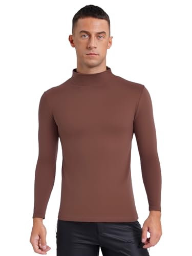 Eandarui Ropa interior térmica para hombre de invierno, cuello alto, camiseta interior de manga larga, para fútbol, exterior, deporte, camiseta funcional, marrón, M