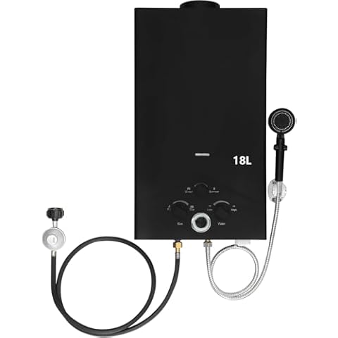 18L Tankless Water Heater Propane Gas, Portable 4.74 GPM GasHot Water Heater Instant with Digital Display and Overheat Protection, Black RV 18L on Demand Water Heater for Camping Trips Boat Cabin Cover