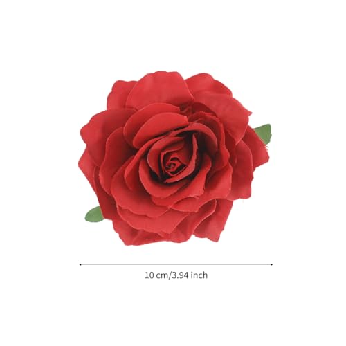 Image of 3.9 Inches Dark Red Rose Hair Clip Flower Brooches for Women | Elegant Design Valentines Flower Hair Pins for Women | Charming Lapel Brooch Pin Red Flowers Accessories | Valentines Day Gifts for Her