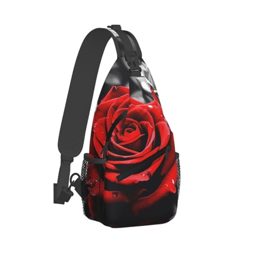 Bolso Sling Black White and Red Roses para Senderismo y Uso Diario