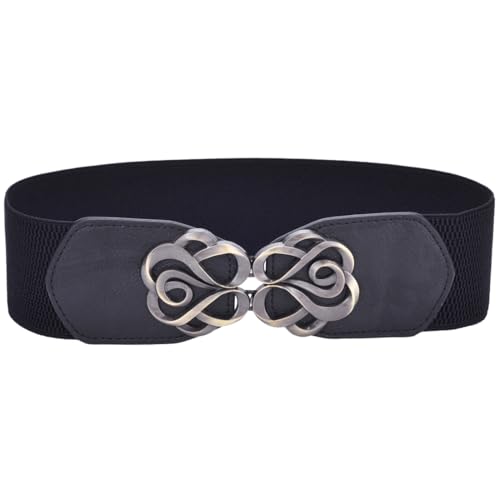 Women Belt Vintage Elastic Stretched Band Brass Retro Buckle Lady Belt2