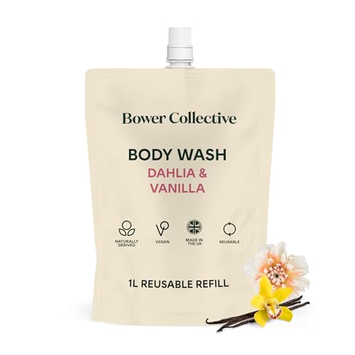 Bower Collective Dahlia & Vanilla Natural Body Wash Refill Pouch 1 Litre, Shower Gel with Essential Oils, Moisturising Body Wash, Zero Plastic Waste