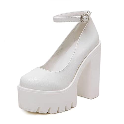 Image of Ulalaza Women Mary Jane Dress Pumps Lolita Shoes Cute Platform Gothic Double Ankle Strap Round Toe Chunky Heel Uniform Pumps Shoes Perfect for School Party Business Work Dance Date Night Club