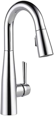 Delta Faucet Essa Chrome Bar Faucet with Pull Down Sprayer, Chrome Bar Sink Faucet Single Hole, Wet Bar Faucets Single Hole, Prep Sink Faucet, Faucet for Bar Sink, Chrome 9913-DST
