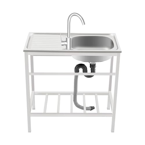 75 x 40 x 75 cm Acier inoxydable Autoportant Évier simple,Commercial de Cuisine Evier Extérieur Évier de Jardin,1 bac de 35 x 31 x 13 cm Évier Inox 1 Bac avec...