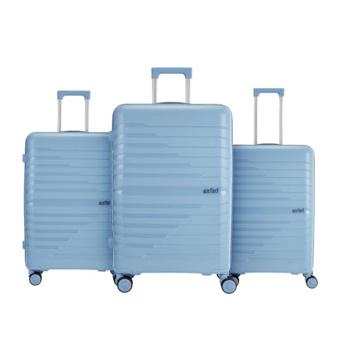 Image of Safari Octane Recessed TSA Lock, 8 Wheels, Hardside (Cabin & Check-in) Polyproplyene Trolley Spinner Luggage Set of 3, Black Color 60Cm, 70Cm & 80Cm, Small, Medium, Large (Blue)
