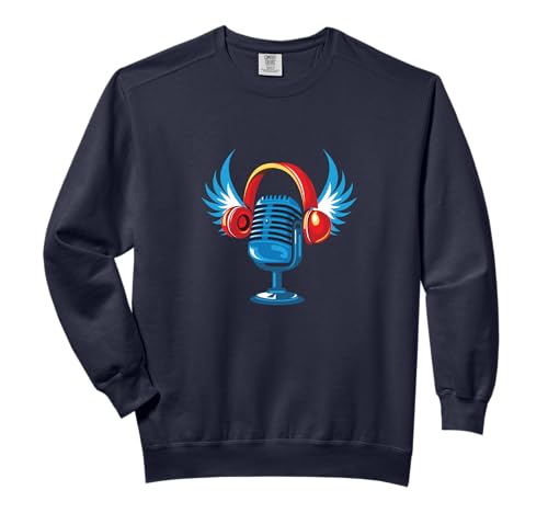 Podcasting Microphone, Headphones, Wings Sweatshirt