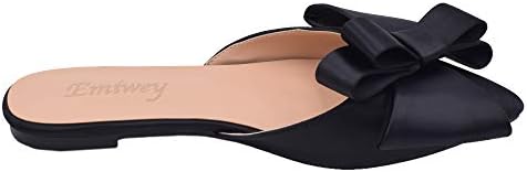 Emiwey Pointed Toe Bow-Knot Flat Backless Slip On Slide Mules for Women Black 10 M US | Image 2