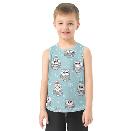 J JOYSAY Winter Owl Snowflake Blue Boys Tank Top Sleeveless Muscle Shirts Quick Dry Workout Active Sport Kids T-Shirts 3-15T2