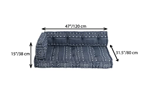 Image of ASHEVILLE Handcrafted Cotton Upholstery 2 Seater Sofa for Living Room Bedroom Home | No Wood Foldable Modular Sofa Set | Low Floor Seating Corner Cushion Sofa, 2 Person Lowseat (3 Pices, Indigo Blue)