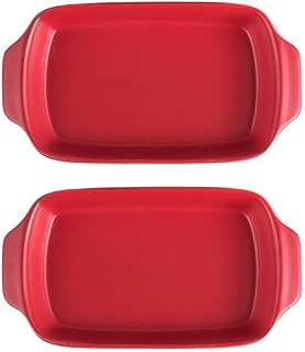 Rectangular Baking Dish Set of 2, 350ml/850ml Ceramic Baking Dish, Oven to Table Baking Dish with Ceramic Handles, Souffle Dishes Brulee Bowl Baking Dish,B,28.5cm