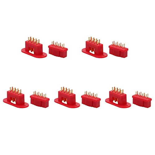 5Pairs JX4 JX6 JX8 MX6 MX10 MPX 4Pin 6Pin 8Pin 10Pin Servo Connector Brass Gold Plated Male Female Plug for Gasoline Turbojet Drone RC VTOL Model Aircraft Boat Car Parts (5pairs red MPX Plug)