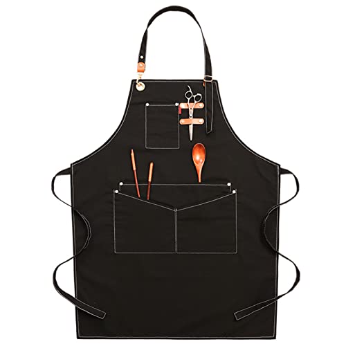 FYYYY Delantal Cocina, Delantal De Lona para Hombres Y Mujeres con Bolsillos con Tirantes Halter, Delantales De Cocina…