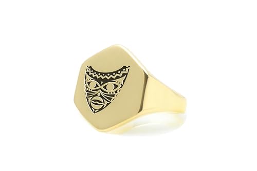 Bague masque africain or 14k bague hexagonale unisexe style tribal