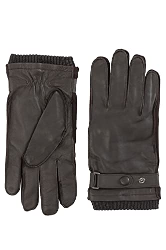 Bruno Magli Men's Leather Gloves With Strap And Knit Cuff - 100% Nappa Leather & Merino Wool Blend Knit-Lined Luxury Winter Glove Pair, Brown, Medium #TOP17