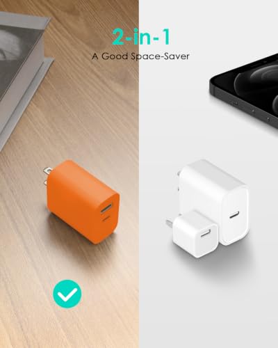 Image of [4 Pack] USB C Charger Block Fast Charging Multiport Adpater [PD 20W USB-C & QC 3.0 USB-A Port] for iPhone 17 /16 /15 /14 /13 /12 /11 /X /9, iPad, Galaxy, Google & More [Orange]