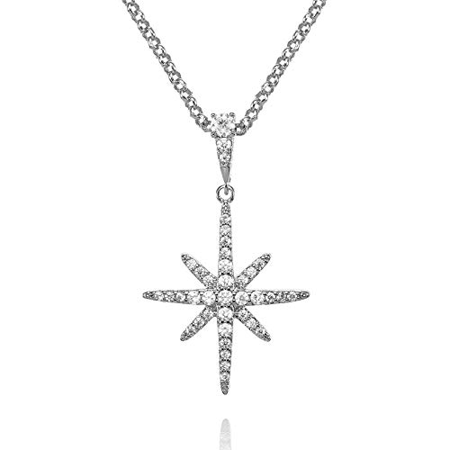 namana Collier Etoile Polaire pour Femme Pavés de Zircons. Chaîne et Pendentif pour Femmes en Étoile. Collier Femme Argent avec Écrin Cadeau