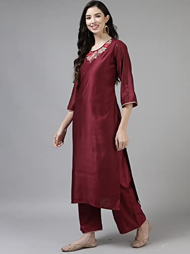 Image of INDO ERA Women's Embroidered Viscose Straight Kurta Palazzo With Dupatta Set (KH9PR3696)
