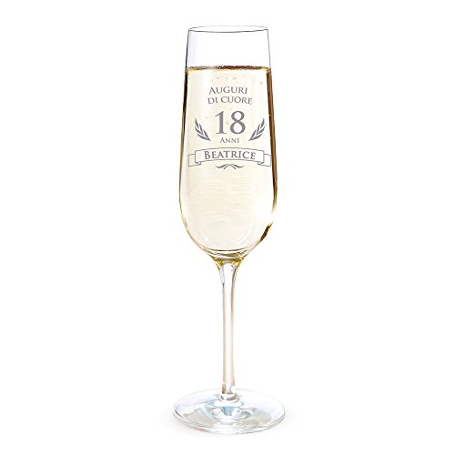 AMAVEL Flute con Incisione per i 18 Anni, Auguri di Cuore, Personalizzato con Nome, Bicchieri da Spumante in Vetro, Calici Champagne, Accessori Decorativi Cucina, Idee Regalo Originali