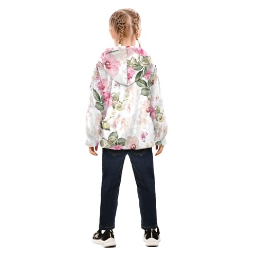 OTVEE Pink Flowers Kids Hoodie Jacket Fall Spring Full Zip Warm Outwear Coat4