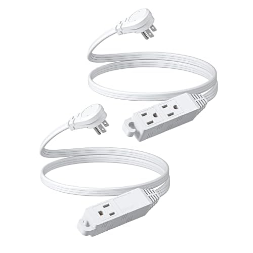 DEWENWILS 3 Outlet Extension Cord with Flat Plug, 3FT 16/3 Awg Grounded Power Cable for Indoor Use, SPT-3 Cord, White, ETL Listed, 2 Pack White 3 FT