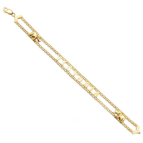 Inmaculada Romero IR Pulsera en Oro de 18k con 19cm. nombre personalizable detalle elefantes ancho de 10mm.