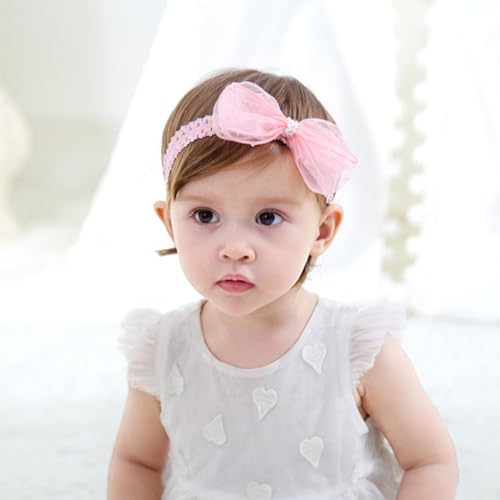 Baby Girl Bows Lace Headband Soft Cotton Tulle Hair Band Princess Infant Head Wrap Turban Ribbon Bow-knot Elastic Hair Accessory for Newborn Infant Toddler (Pink, Standard size)2