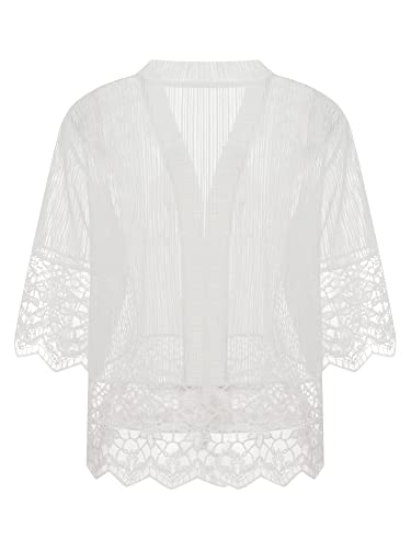 Women Casual Lace Crochet Cardigan Short Sleeve Sheer Cover Up Jacket Ruffle Open Front Blouse Tops Summer Kimono Cardigans3