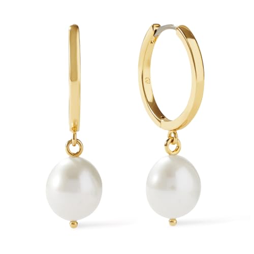 Image of Ana Luisa Frida Pearl Jewelry Huggie Hoops - Medium & Small 14K Gold Plated & Silver Rhodium Plated Drop Hoop Earrings with Freshwater Pearls - 2-in-1 Hypoallergenic Water-Resistant, Tarnish-Free Hoop