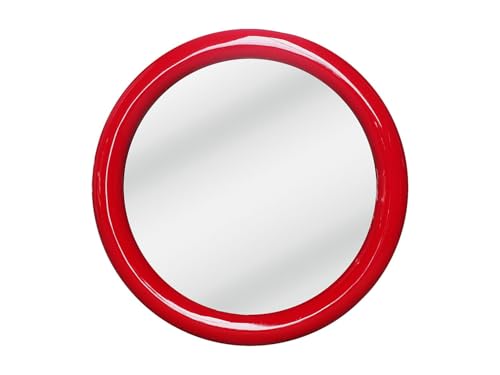 Vente-unique - Miroir Mural Rond en Bois de Paulownia - D.60 cm - Rouge laqué - MAELO