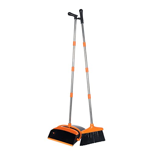 BoxedHome Household Broom and Dustpan Set Long Handle Broom Cleaning for Office Home Kitchen Floor Use, Upright Standing Broom and Dustpan Set for Home (Orange) - Thumbnail 7