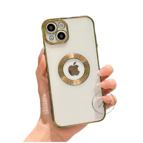 Image of MIDOS Silicone Back Cover Ring Logo Cut For Magsafe Compatible With iPhone 14 Lens Protection Chrome Back Case Cover For-iPhone 14 (2022) 6.1[Gold ]