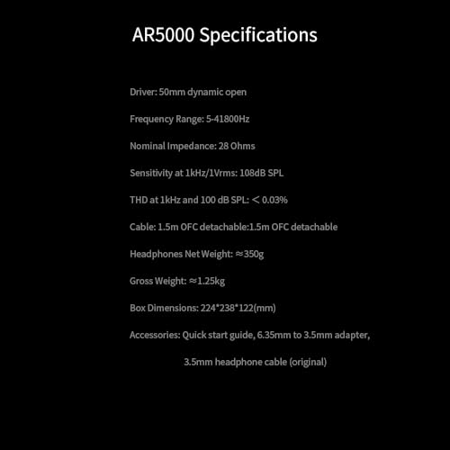 Image of Aune AR5000 with Carrying Case, Full-Size Open-Back Headphones with MLD Driver, Dynamic Driver, Detachable Cable, Over-Ear HiFi Hi-Res Audiophile Headphones for HiFi System, Home Audio, DAP