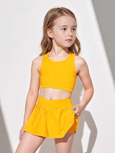 Image of SOLY HUX Toddler Girl's 2 Piece Workout Outfits Lightweight Crop Tank Tops and Skort Athletic Set