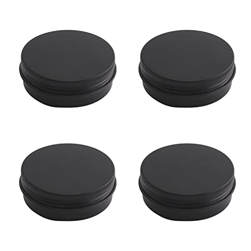 Image of Othmro 6pcs 2oz Metal Round Tins Aluminum Tin Cans Containers with Screw Lid, 68 * 25mm(DxH) Black tin cans for Salve, Spices, Lip Balm, Tea or Candies 60ml