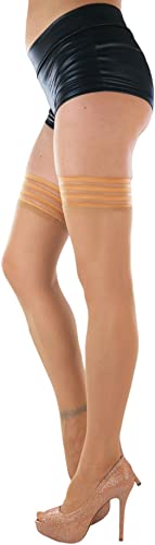 Image of ToBeInStyle Women's Modern Thin Tripple Striped Opaque Thigh High Stocking