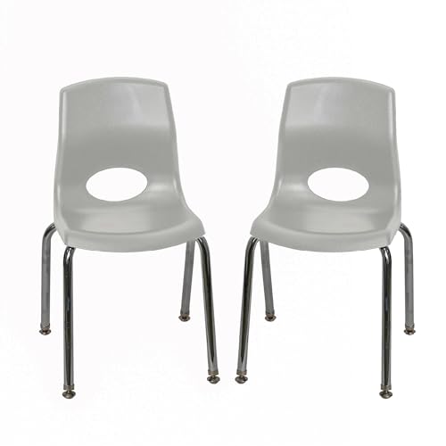 Children’s Factory MyPosture Plus 14' Chair, Gray with Chrome Legs, 2 Pack, Stackable Ergonomic Seating Solution for Classrooms and Homeschools