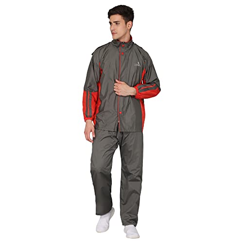 Image of THE CLOWNFISH Solomon Series Men's Waterproof Polyester Double Coating Reversible Raincoat with Hood and Reflector Logo at Back. Set of Top Bottom. Printed Plastic Pouch Rope