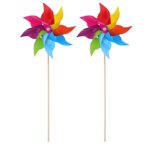 INOOMP 2pcs Rainbow Pinwheels 8 Inch Pinwheels for Yard Garden Plastic Colorful Flower Pinwheels Wind Spinners for Garden Outdoor Party Decoration