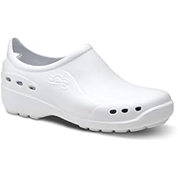 Zapatos De Trabajo Mujer Blancos FELIZ CAMINAR - Zapato Sanitario Flotantes Shoes Blanco, 40 | Zueco Cerrado Unisex Antideslizantes y Cómodos para Hombre y Mujer | para Trabajo en Industria, Sanidad, Hostelería, Clínicas