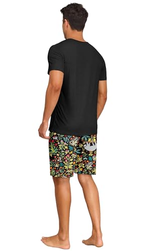 Image of PrinStory Mens Summer Pajamas Set Lightweight Pjs Sets Short Sleeve Pajama Shorts Set Soft Sleepwear Loungewear with Pockets