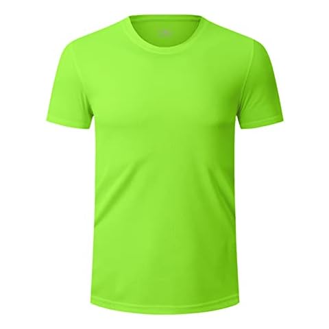 HULIJA Adult Men's Quick Dry Basic Athletic T-Shirts Outdoor Running Jogging Sport Top Fitness Workout Tee Neon Green XXL Cover