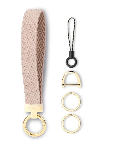 Image of WEESMILE Keychain Wristlet, Stretchy Key Chain for Car Keys with 2 Keyrings and D ring, Cute Wrist Lanyard for Women Men