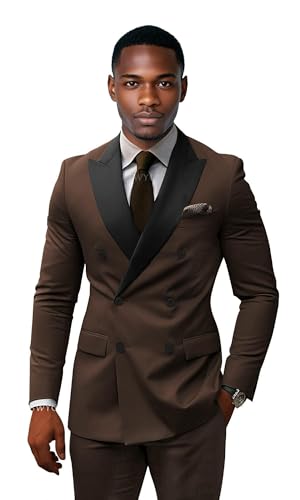 KSWYCT Coffee Suit for Men Double Breasted Suits Mens 2