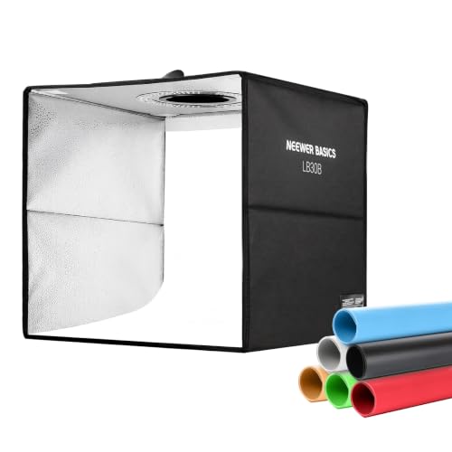 NEEWER Basics Bi Color Photo Studio Light Box 12x12x12 Folding Photo Booth Shooting Tent with 6 Color Backdrops 120 LEDs CRI95+ Dimmable for Tabletop Jewelry Electronics Food Photography LB30B